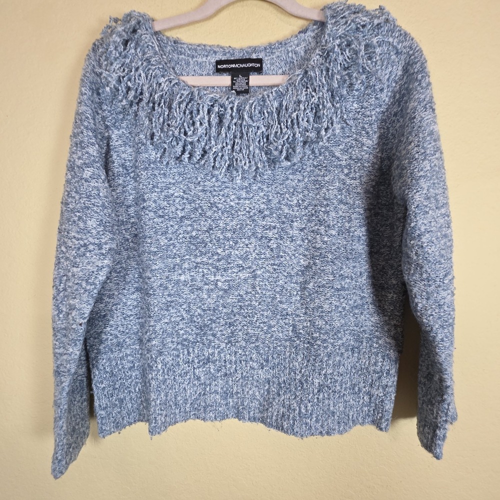 Norton McNaughton Sweater Womens Large Chenille Soft tassled neck Knit Popover